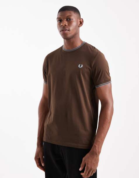 Fred Perry - T-shirt met twee contrastranden in bruin - view 1