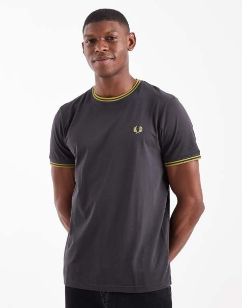 Fred Perry - T-shirt met twee gekleurde streepjes in grijs - view 1