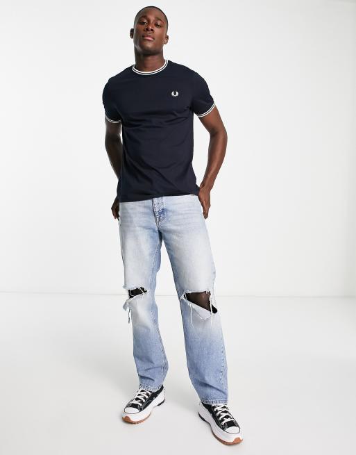 Fred Perry - T-Shirt met twee gekleurde streepjes in marineblauw, 4 van 4
