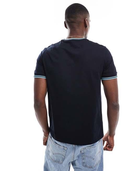 Fred Perry – T-Shirt mit doppelten Zierstreifen in Marine, 2 von 4