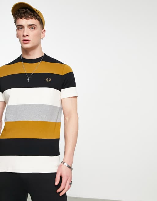 Fred Perry - T-shirt multicolore con righe a blocchi