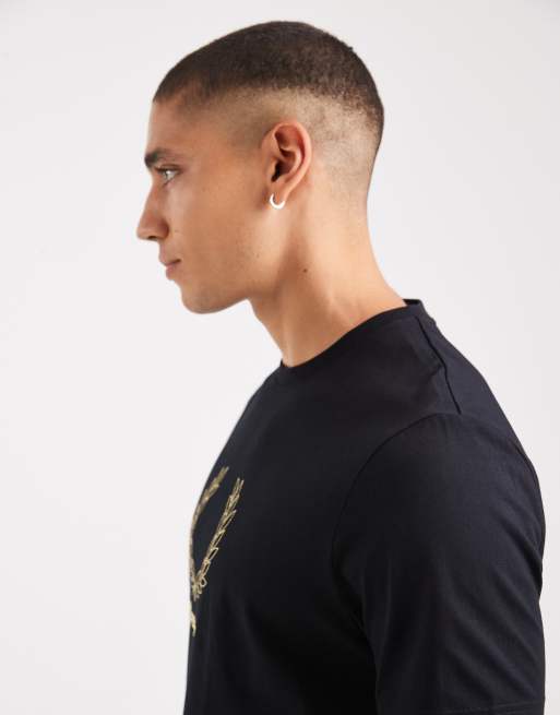 Fred Perry - T-shirt nera con grafica di corona d'alloro, 4 di 5