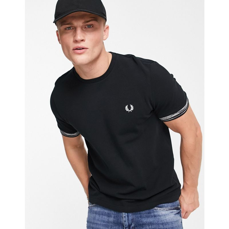 Designer Uomo Fred Perry - T-shirt nera con profili a contrasto mélange 