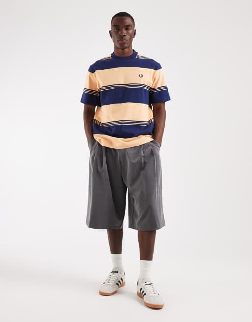 Fred Perry - T-shirt pesante color pesca e blu navy a righe, 2 di 5