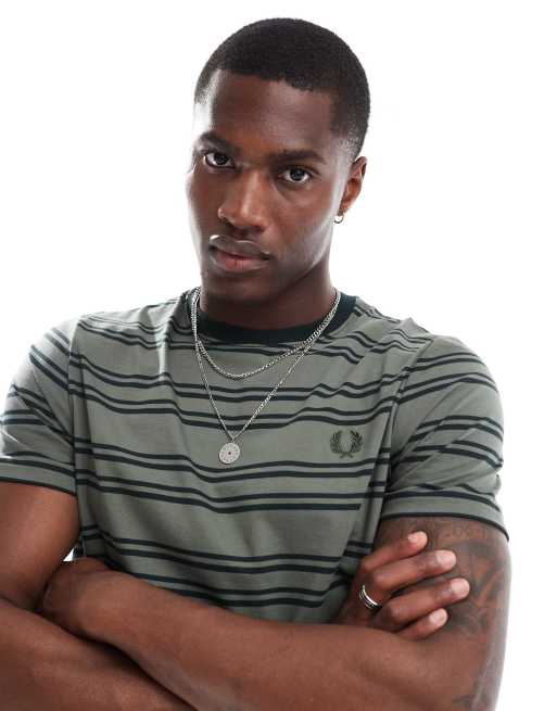 Fred Perry - T-shirt rayé - Vert et noir
