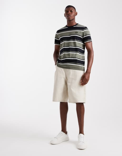 T-shirt Homme Fred Perry S Rayé Noir – Coton, état Très Bon