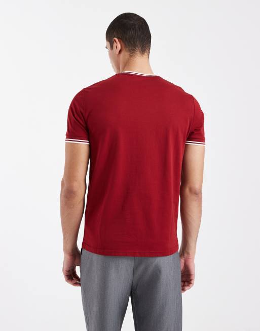 Fred Perry - T-shirt rossa con doppia riga a contrasto e logo, 3 di 5