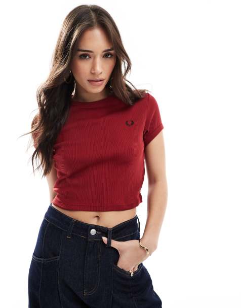 Fred Perry - T-shirt taglio corto rossa a coste - view 1