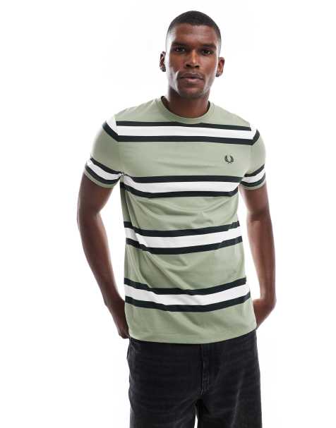 Fred Perry - T-shirt verde a righe spesse - view 1