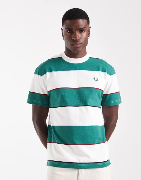 Fred Perry - T-shirt verde e bianca comoda a righe - view 1