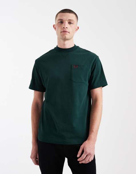 Fred Perry - T-shirt verde scuro con logo sulla tasca - view 1