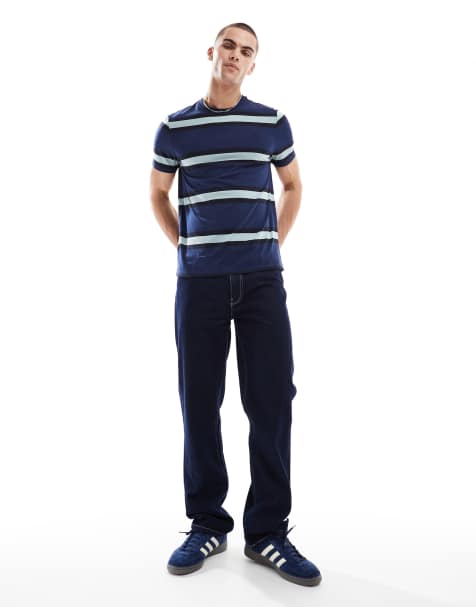 Fred Perry – T-shirt w szerokie poziome paski w granatowym kolorze - view 1