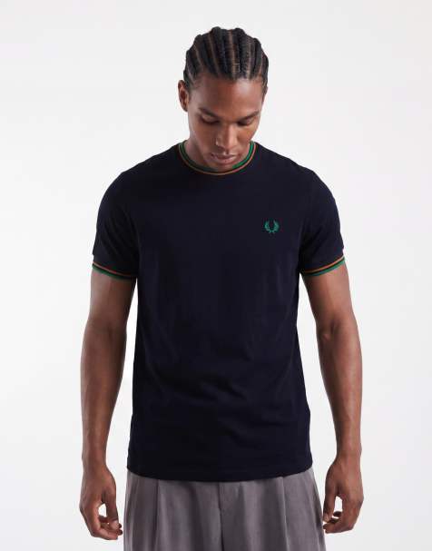 Fred Perry T-shirt z podwójnym paskiem w kolorze granatowym, camelowym i zielonym - view 1