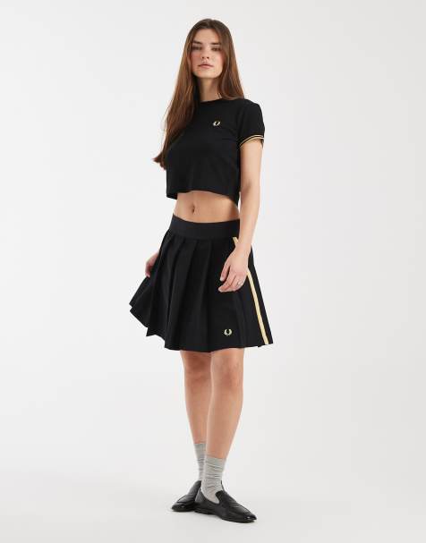 Fred Perry tape detail logo pleated mini tennis skirt in black - part of a set - view 1