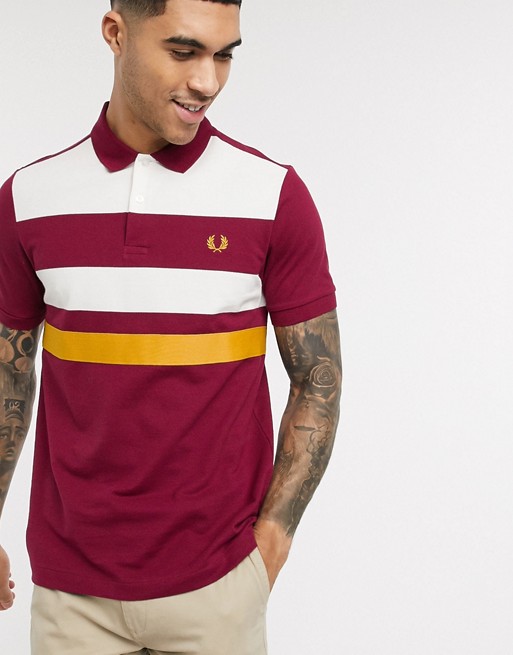 Fred Perry tape detail polo shirt in burgundy