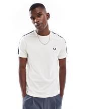 Fred Perry Striped Cuff T-Shirt in White | ASOS