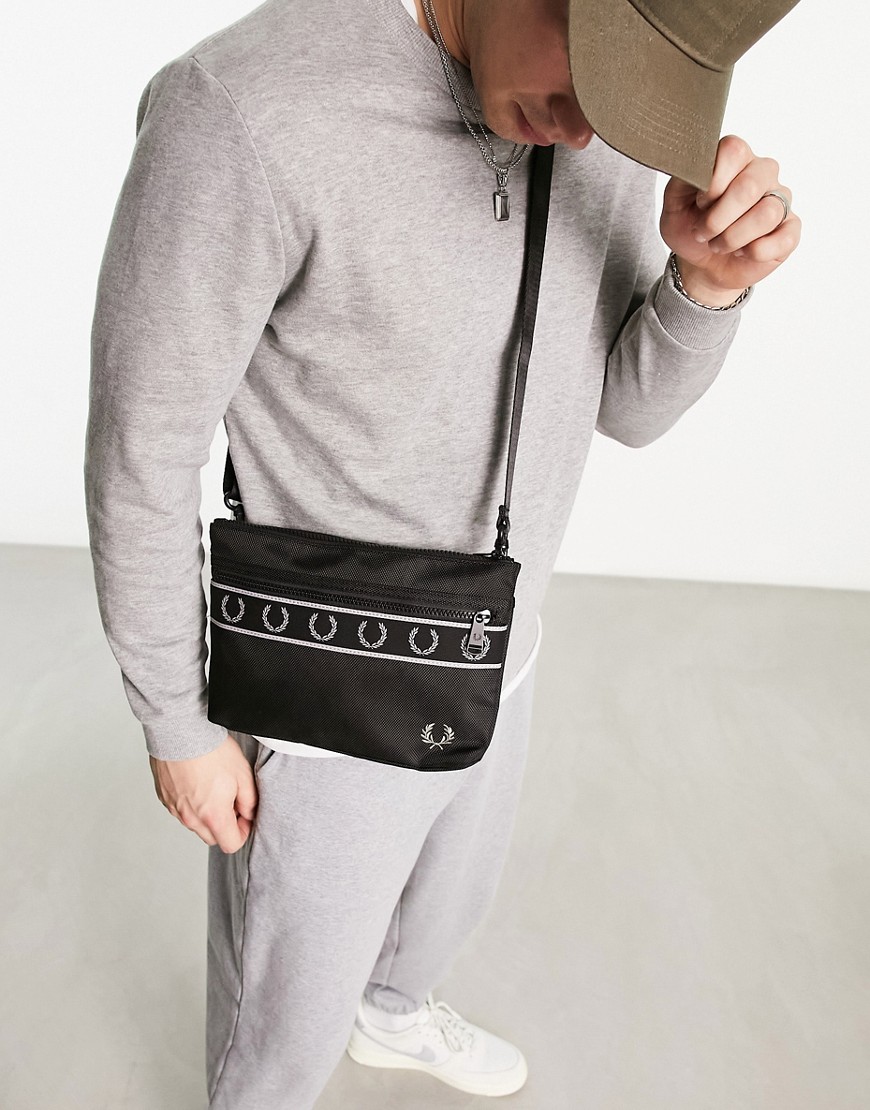 FRED PERRY TAPED CROSSBODY BAG IN BLACK