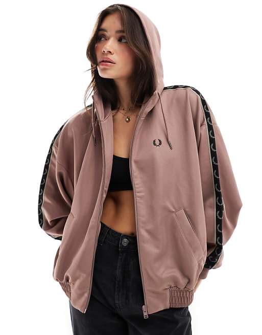 Fred Perry taped hooded track jacket pink | ASOS Fred Perry taped hooded track jacket pink | ASOS