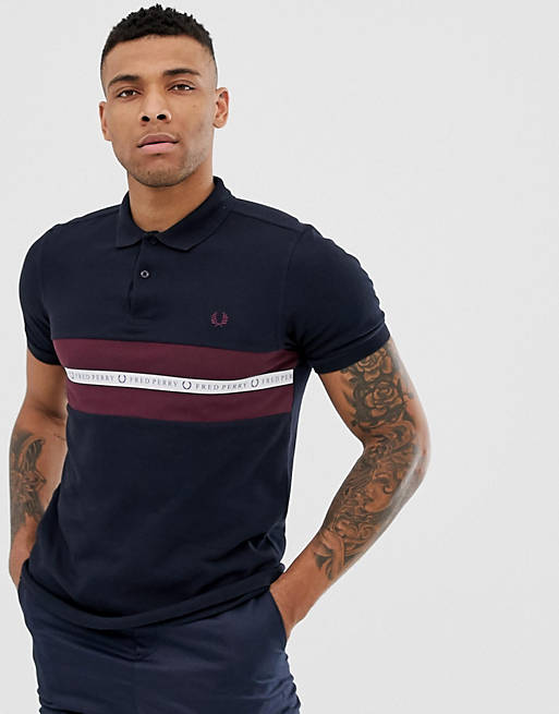 Fred Perry taped logo polo in navy | ASOS