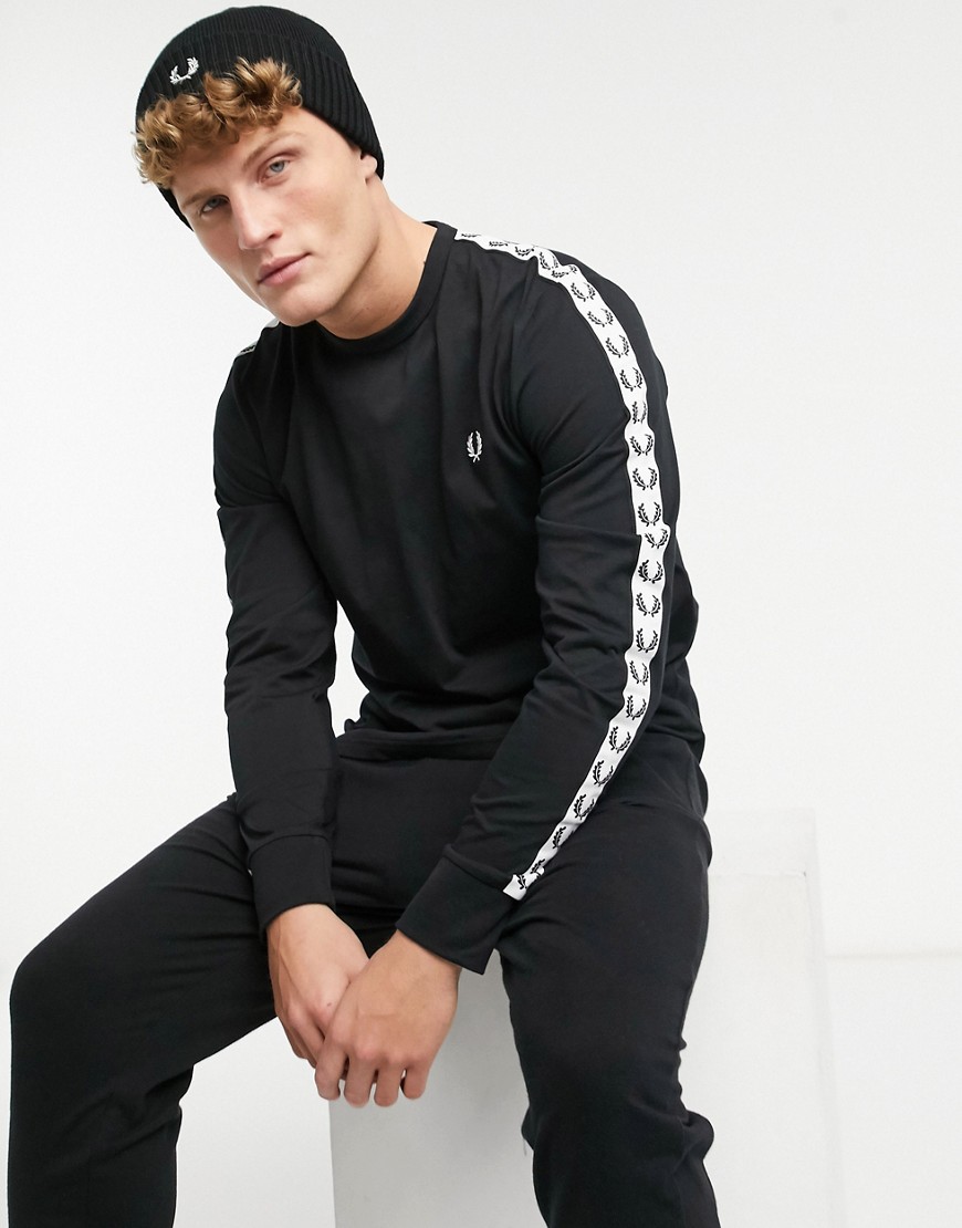 Fred Perry taped logo sleeve long sleeve t-shirt in black
