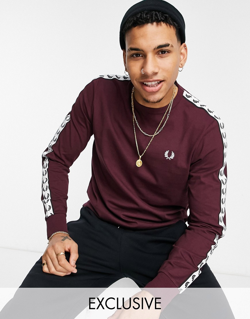 Fred Perry taped long sleeve t-shirt in burgundy Exclusive to ASOS