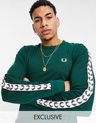 Fred Perry taped long sleeve t-shirt in green Exclusive to ASOS