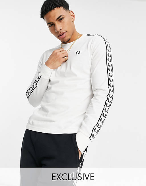 Fred Perry taped long sleeve t-shirt in white Exclusive to ASOS