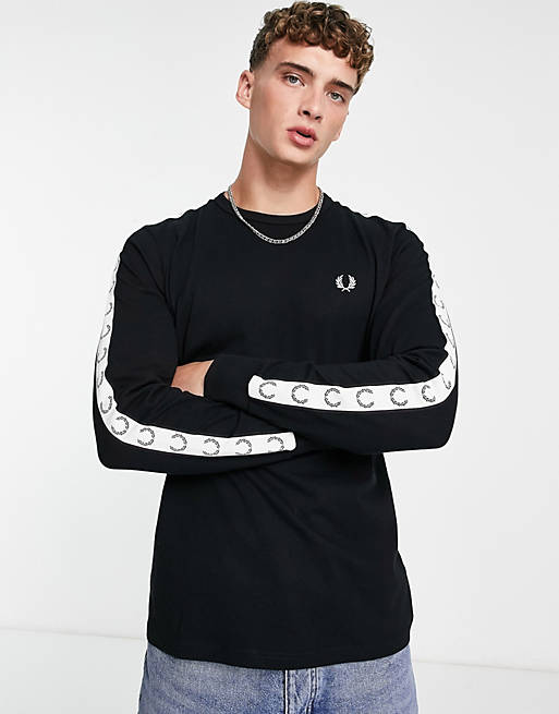 Fred Perry taped long sleeve top in black