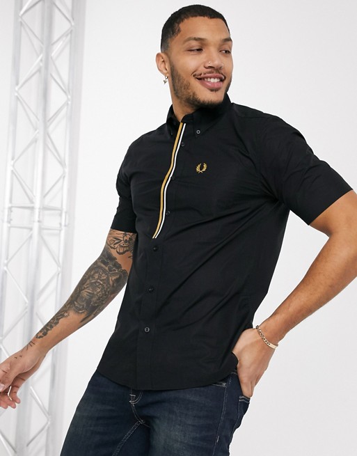 Fred Perry taped placket short sleeve shirt in black
