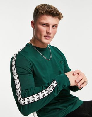 Fred Perry taped ringer long sleeve top in green