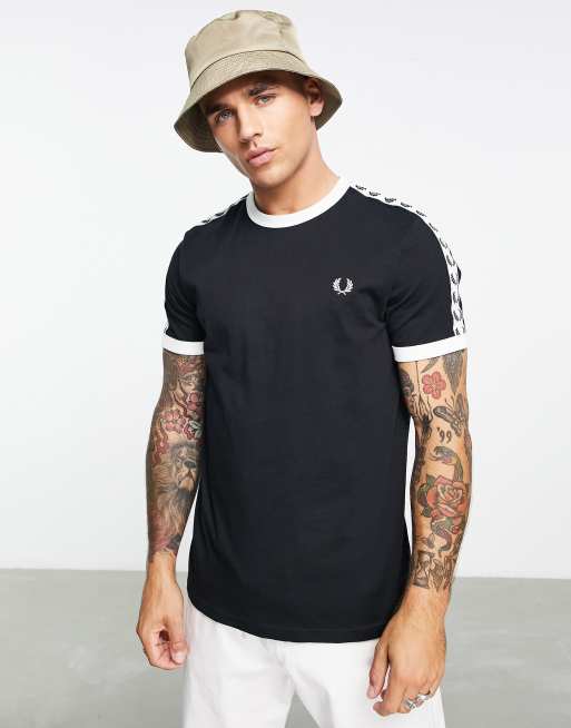 Fred Perry taped ringer t shirt in black ASOS