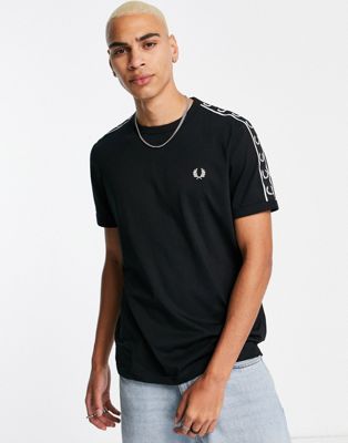 Fred Perry taped ringer t-shirt in black - ASOS Price Checker
