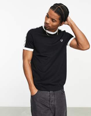 Fred Perry taped ringer t-shirt in black | ASOS