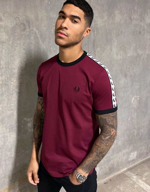 Fred Perry taped ringer t-shirt in burgundy