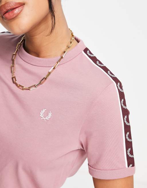 fred perry taped ringer t shirt pink