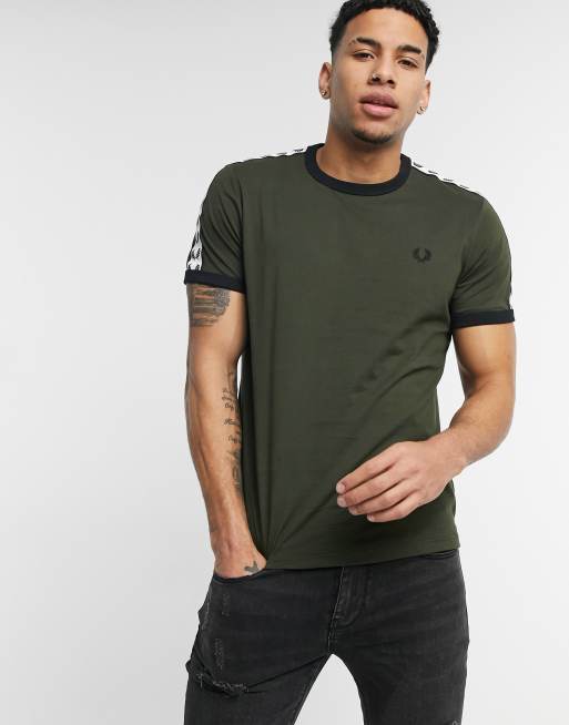 fred perry taped ringer t shirt green