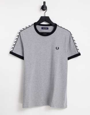 Fred Perry taped ringer t-shirt in grey - ASOS Price Checker