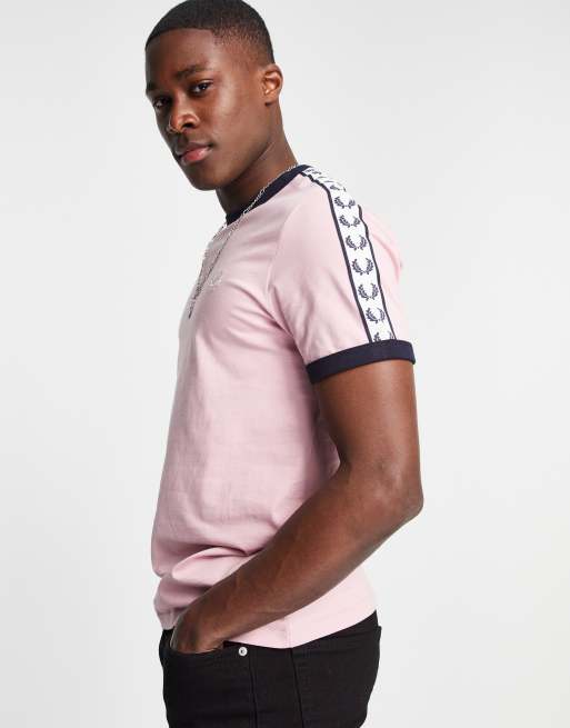Fred Perry taped ringer tshirt in light pink ASOS