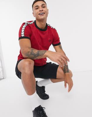 fred perry taped ringer t shirt red