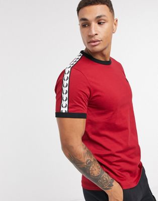 fred perry taped ringer t shirt red