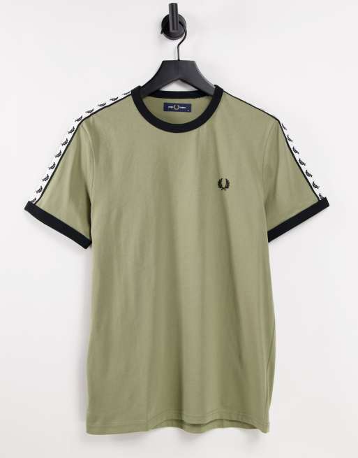 Fred Perry taped ringer T-shirt in sage | ASOS