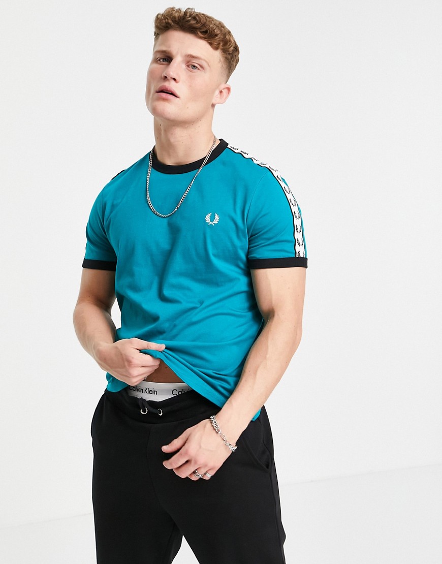Fred Perry taped ringer t-shirt in turquoise-Green