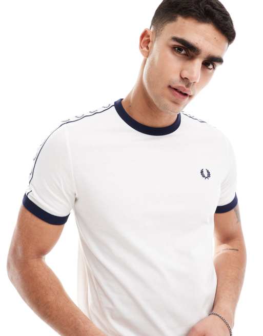 Fred Perry taped ringer t-shirt in white | ASOS