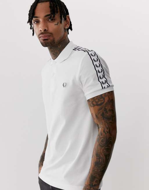 Fred Perry taped sleeve polo in white Exclusive at ASOS | ASOS