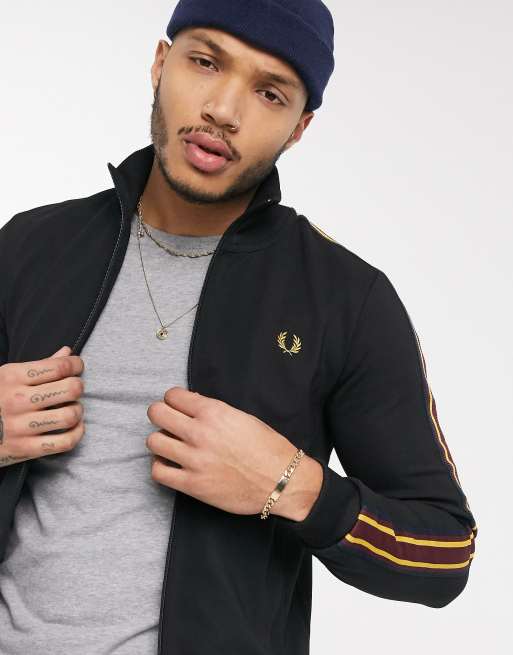 Fred perry taped sleeve best sale track jacket in black