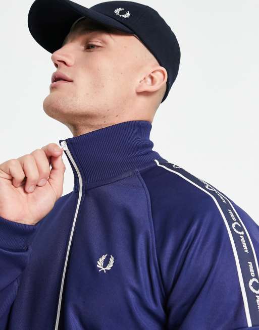 Fred Perry taped sleeve track jacket in navy ASOS