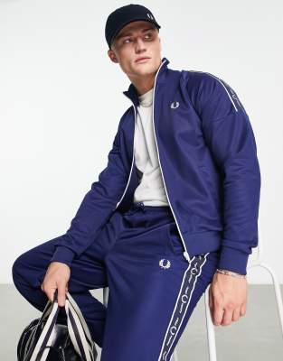 Fred Perry taped sleeve track jacket in navy ASOS