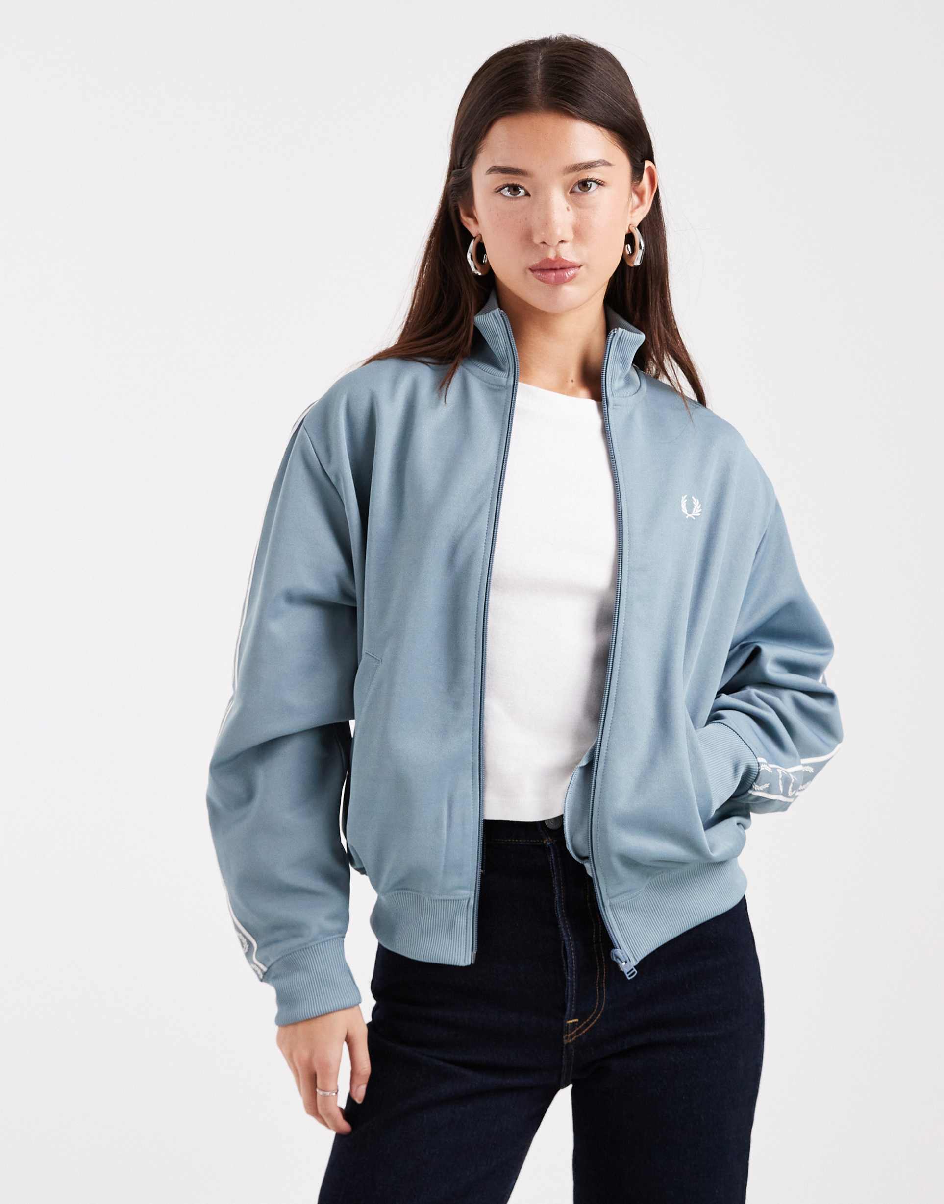 fred perry taped track jacket in blue
