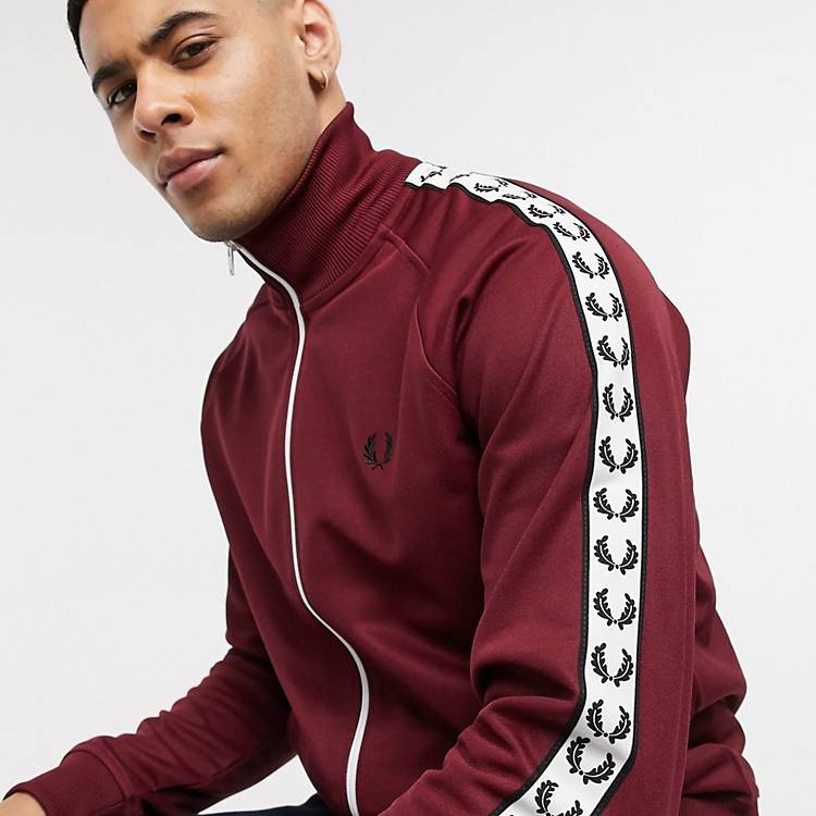 Fred Perry taped track jacket in burgundy