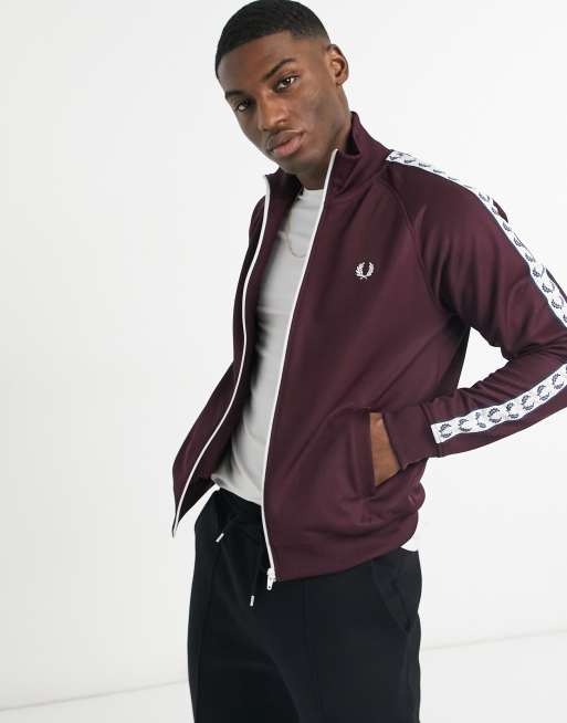 Fred Perry taped track jacket in burgundy | ASOS